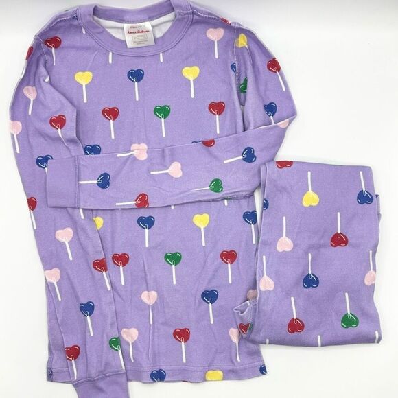Hanna Andersson Long Johns Pajama Set Lollipops Hearts - Kids US 12 / EU 150cm - Picture 1 of 6